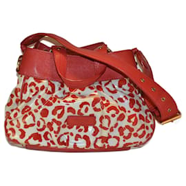Borsa a mano Moschino bianca e rossa in pelle e tessuto