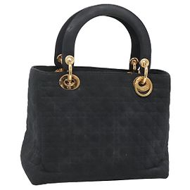 Borsa a mano Christian Dior Canage in nylon blu navy e oro Auth bs25043