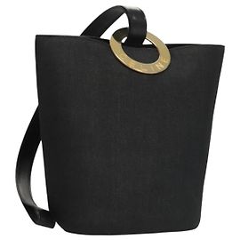 Céline Bolsa de ombro CELINE em lona preta e dourada Auth 121554