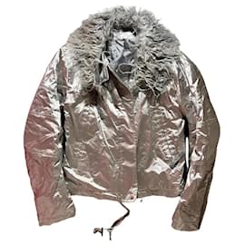 Giacca Helmut Lang Astro Foil Argentata in Pelliccia Sintetica