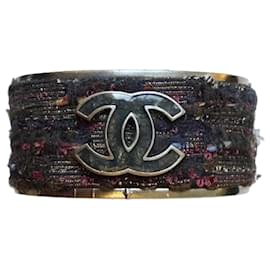 Bracciale Chanel Manchette Tweed CC Argento Nero e Rosso