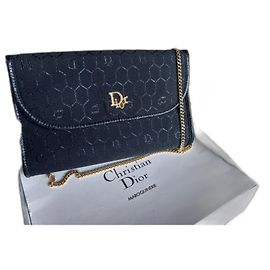 Borsa a spalla Christian Dior nera tessuto a nido d'ape catena dorata