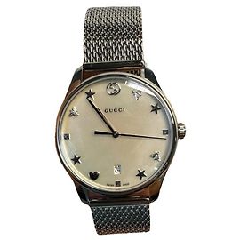 Gucci Uhr Edelstahl Perlmutt Zifferblatt Silberfarben