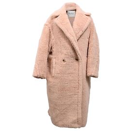 Max Mara Tedgirl Faux Fur Long Coat in Pink Synthetic