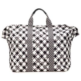 Borsa da weekend in tela stampata a quadri bianchi Chanel