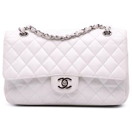 Chanel Blanco Medio Clásico Caviar Doble Solapa