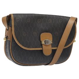 Bolso de hombro de lona de panal Christian Dior PVC negro y dorado Auth 120492