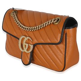 Borsa a spalla Gucci Marmont GG in pelle di vitello cognac matelassé diagonale piccola Torchon