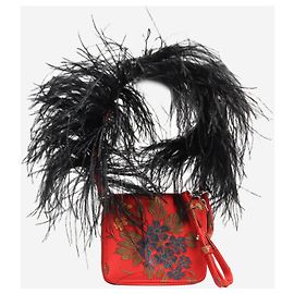 Autre Marque Borsa a tracolla in jacquard floreale rosso
