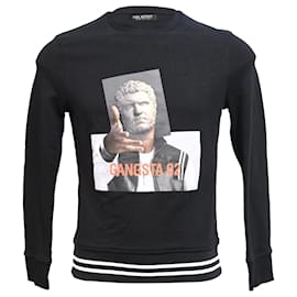Maglione in cotone nero con stampa Neil Barrett