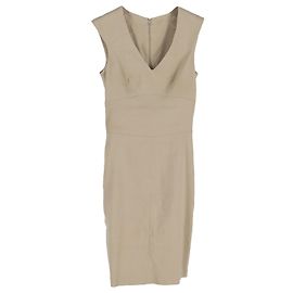 Vestido midi con escote en V Joseph en lino beige