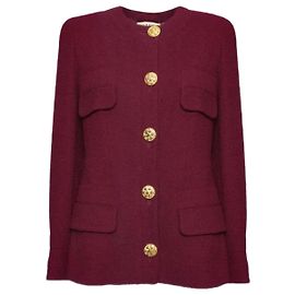 Chanel Burgunder- und Gold-Tweed-Jacke