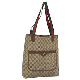 GUCCI GG Supreme Web Sherry Line Borsa Tote in PVC Pelle Beige 89 02 003 Auth kk476