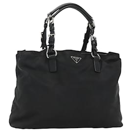 PRADA Tote Bag Nylon Schwarz Silber Auth am8250
