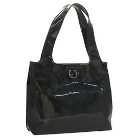 Borsa a Spalla Gancini Smalto Nero Argento di Salvatore Ferragamo Auth bs24679