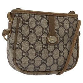 Borsa a spalla GUCCI GG Plus Supreme in pelle PVC beige oro Auth th5907