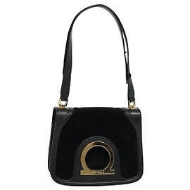 Gancini Chain Schultertasche von Salvatore Ferragamo aus schwarzem Wildleder mit Gold Auth 120977