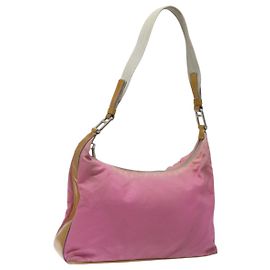 Borsa a spalla PRADA in nylon rosa argento autentica fm4561