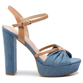 Sandali in denim blu e pelle color cammello GUESS n. 38 nuovi - Guess