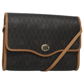 Borsa a spalla in tela a nido d'ape Christian Dior PVC nera e dorata Auth sw452