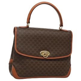 Céline Sac à main en toile Macadam CELINE en cuir PVC marron doré Auth 121702