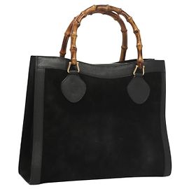 Borsa a Mano GUCCI Bamboo Camoscio Nero Oro 002 0260 Auth ep8789