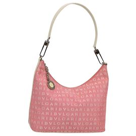 Bulgari Borsa a spalla BVLGARI Logo Mania in tela rosa argento autentica sw464