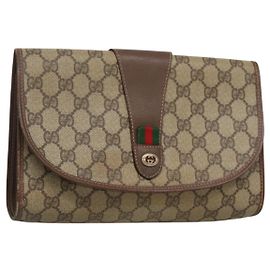 GUCCI GG Supreme Web Sherry Line Borsa PVC Beige Oro 156 01 030 Auth am8209