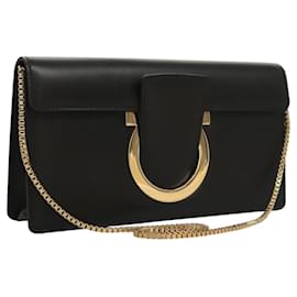 Borsa a spalla in pelle nera e oro Gancini Chain di Salvatore Ferragamo Auth 120981