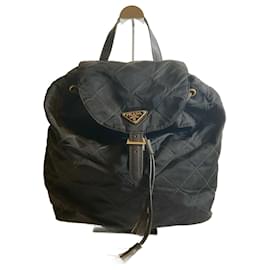PRADA Rucksack Mittel Schwarz Leder Re-Nylon Tessuto B3819 Nylon Vintage der 90er