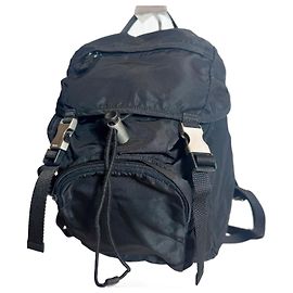 Mini-Rucksack aus schwarzem Nylon mit PRADA Tessuto-Logo, Zugband, authentisch