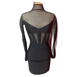 Vestido Thierry Mugler Negro de Punto Elástico con Recortes