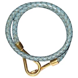 Bracelet Hermès Jumbo H en cuir bleu