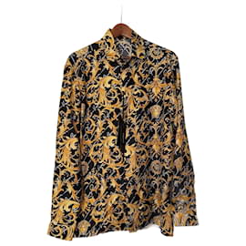 Camicia Versace in seta nera con stampa barocca