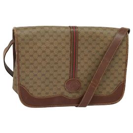 GUCCI Bolsa Sherry Line Micro GG Supreme Web PVC Beige Oro Auth th5905