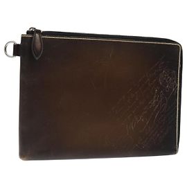 Pochette Berluti Calligrafia in pelle marrone argento autentica yk17944