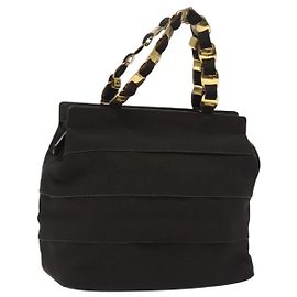 Vala Handtasche aus dunkelbraunem Canvas mit goldenen Akzenten Auth 119792 von Salvatore Ferragamo