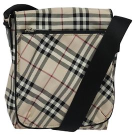 Borsa a spalla Burberry Nova Check Blue Label in nylon beige argento autentica kk460
