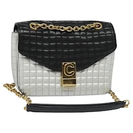 Céline Borsa a spalla CELINE in pelle argento nero oro Auth 120162
