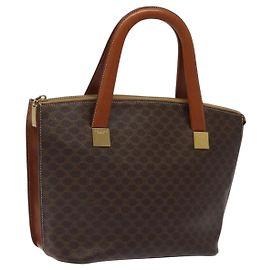 Céline Bolsa de mão em lona Macadam CELINE em couro PVC marrom dourado Auth 119138