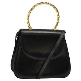 Salvatore Ferragamo Handtasche Leder 2-Wege Gold Schwarz Auth 120974