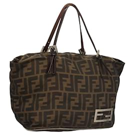 Borsa a mano in tela Zucca FENDI nera marrone Auth ep8782 - Fendi
