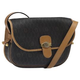 Borsa a spalla in tela a nido d'ape Christian Dior PVC nera e dorata Auth bs24741