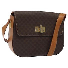 Céline Bolso de hombro de lona Macadam CELINE PVC marrón dorado Auth 119057