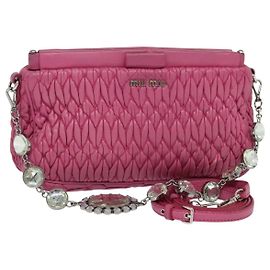 Borsa a mano in pelle Miu Miu Matelassé Bijoux 2way Rosa Argento Auth 119162