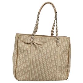 Borsa a spalla in tela Trotter con catena romantica Christian Dior PVC beige Auth 119181