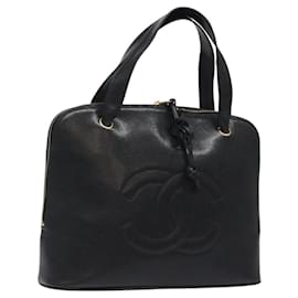 CHANEL COCO Borsa a Mano Mark Pelle Caviar Nera Oro CC Auth yk17997
