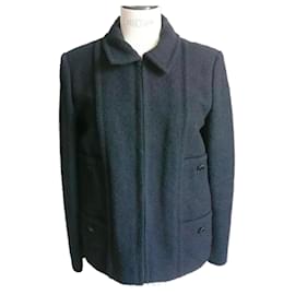 CHANEL Kleine schwarze Jacke / Baumwolltweedjacke Größe 38 GUTER ZUSTAND