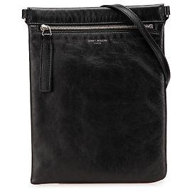 Borsa a tracolla piatta in agnello anticato nero Saint Laurent