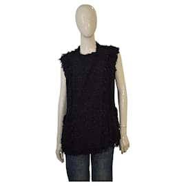 Chaleco sin mangas de punto de mezcla de algodón negro con flecos Lanvin talla 42